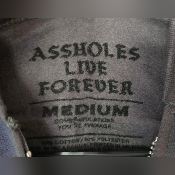 ALF - Assholes Live Forever - Zip Up Hoodie - Medium - Gray - NWOT - Picture 4 of 4